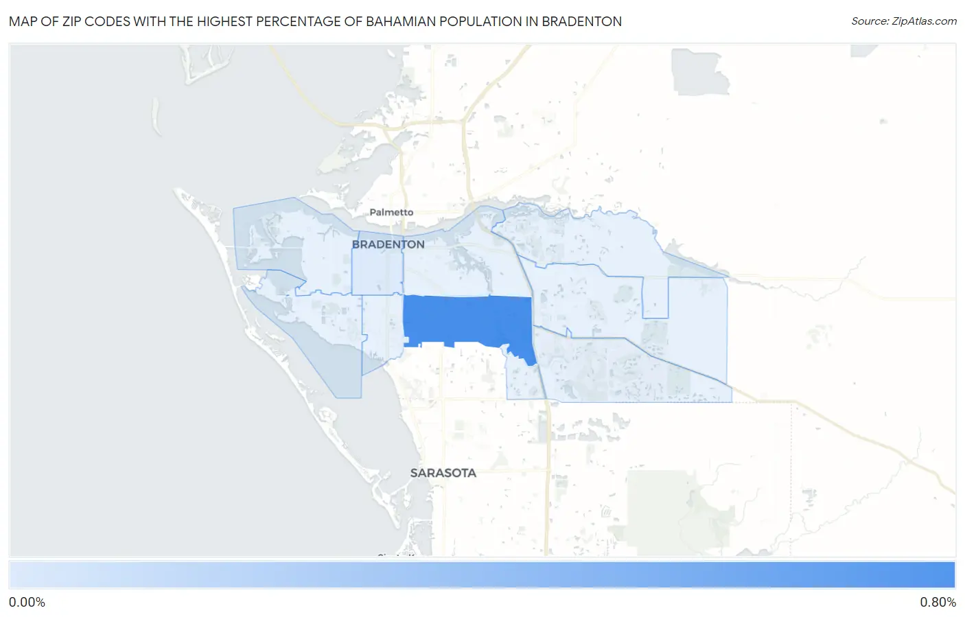 Zip Codes with the Highest Percentage of Bahamian Population in Bradenton Map