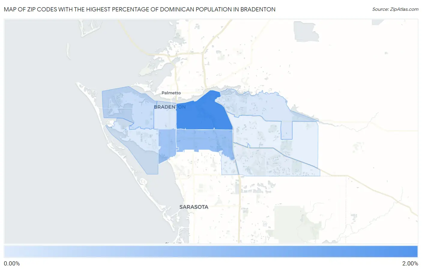 Zip Codes with the Highest Percentage of Dominican Population in Bradenton Map
