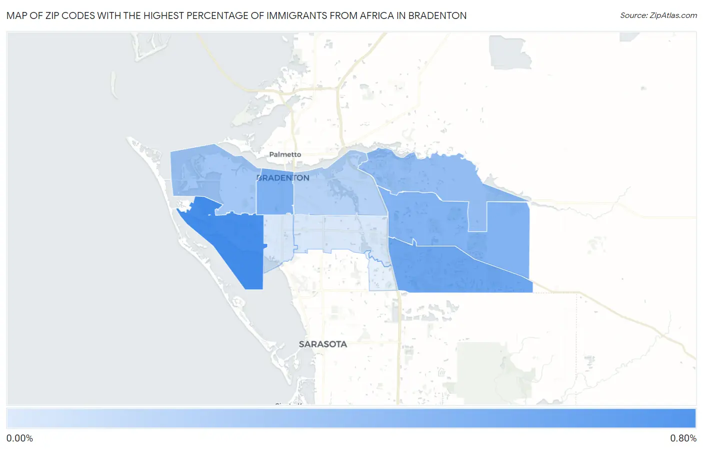 Zip Codes with the Highest Percentage of Immigrants from Africa in Bradenton Map