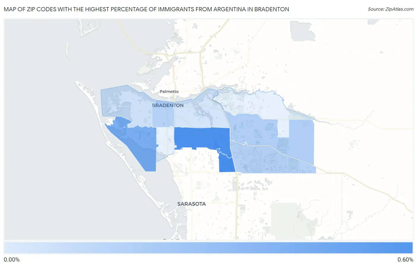 Zip Codes with the Highest Percentage of Immigrants from Argentina in Bradenton Map