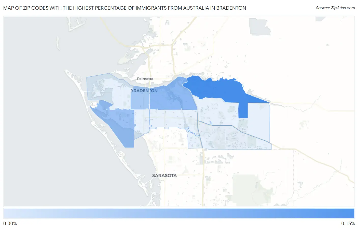 Zip Codes with the Highest Percentage of Immigrants from Australia in Bradenton Map