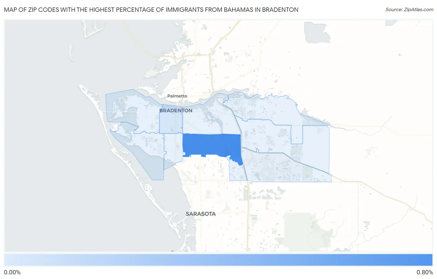 Zip Codes with the Highest Percentage of Immigrants from Bahamas in Bradenton Map