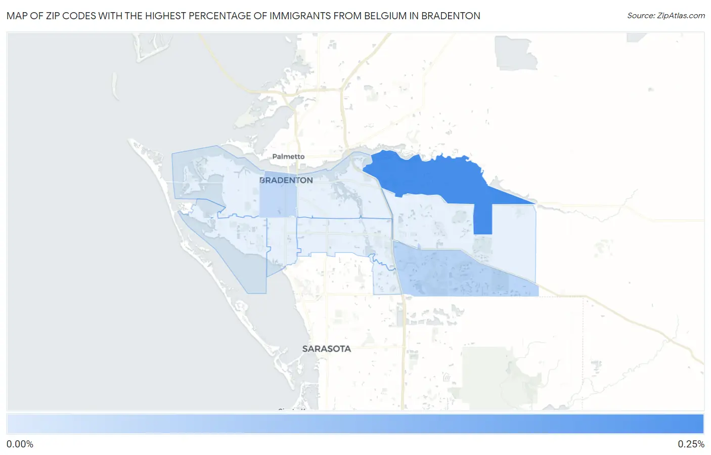 Zip Codes with the Highest Percentage of Immigrants from Belgium in Bradenton Map