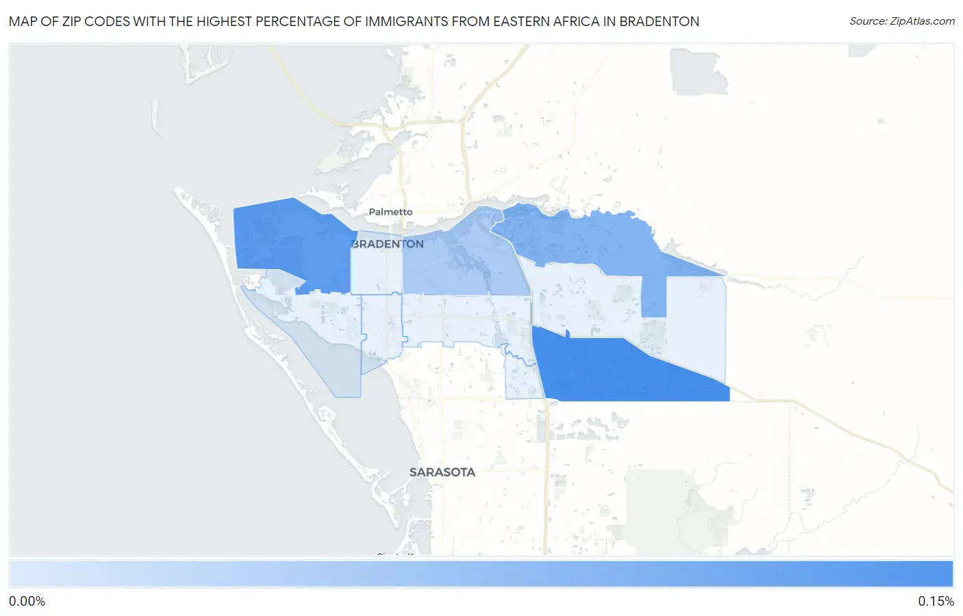 Zip Codes with the Highest Percentage of Immigrants from Eastern Africa in Bradenton Map