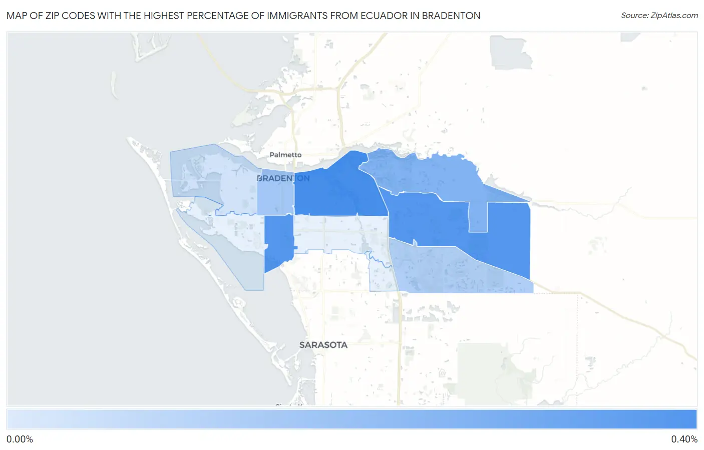 Zip Codes with the Highest Percentage of Immigrants from Ecuador in Bradenton Map