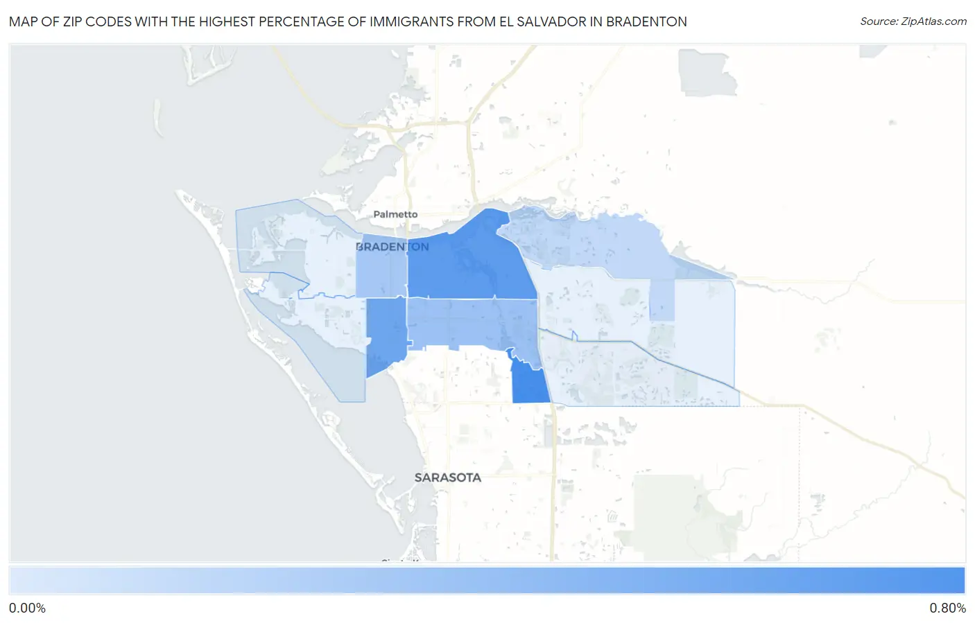 Zip Codes with the Highest Percentage of Immigrants from El Salvador in Bradenton Map