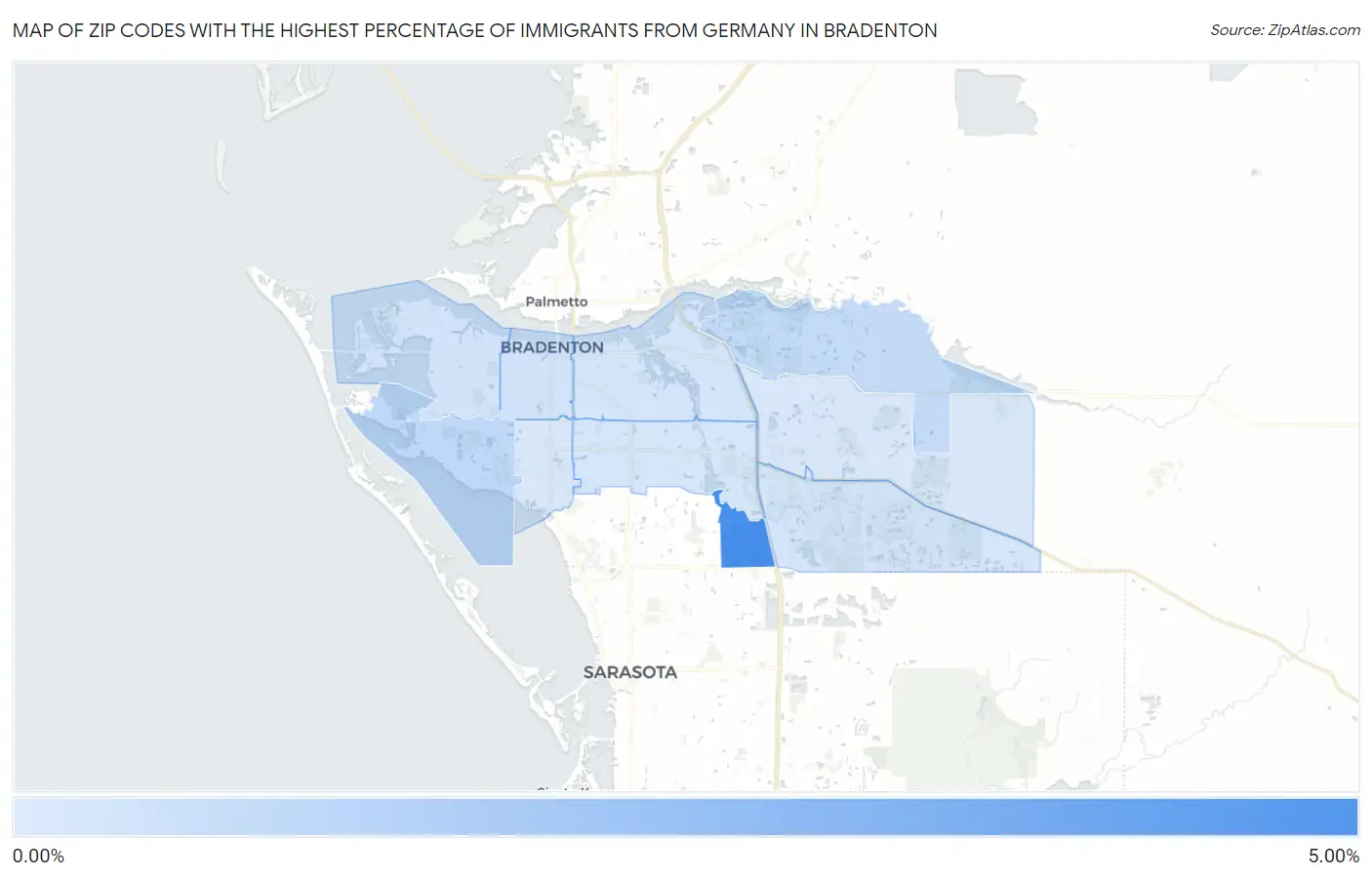 Zip Codes with the Highest Percentage of Immigrants from Germany in Bradenton Map