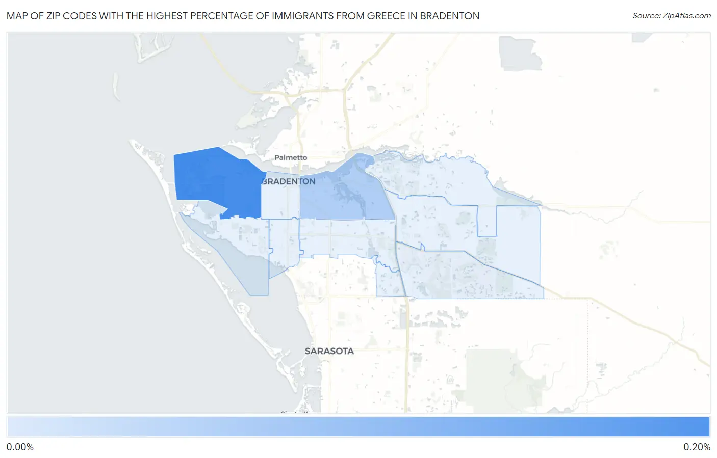Zip Codes with the Highest Percentage of Immigrants from Greece in Bradenton Map