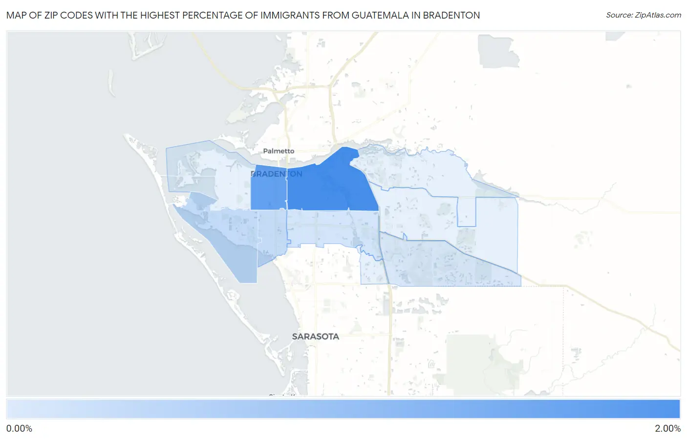 Zip Codes with the Highest Percentage of Immigrants from Guatemala in Bradenton Map