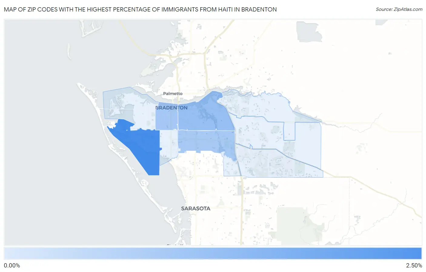 Zip Codes with the Highest Percentage of Immigrants from Haiti in Bradenton Map