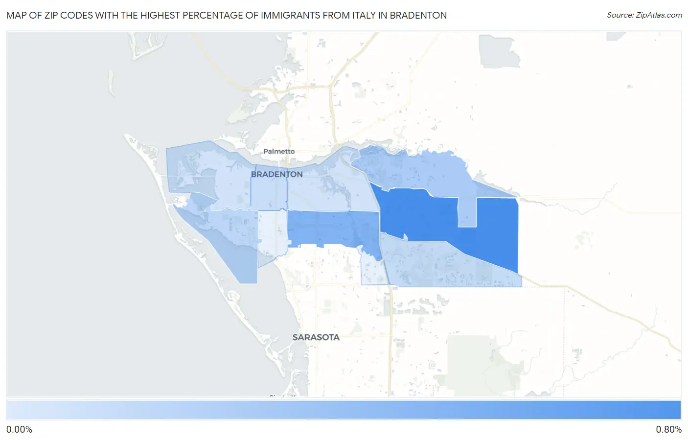 Zip Codes with the Highest Percentage of Immigrants from Italy in Bradenton Map