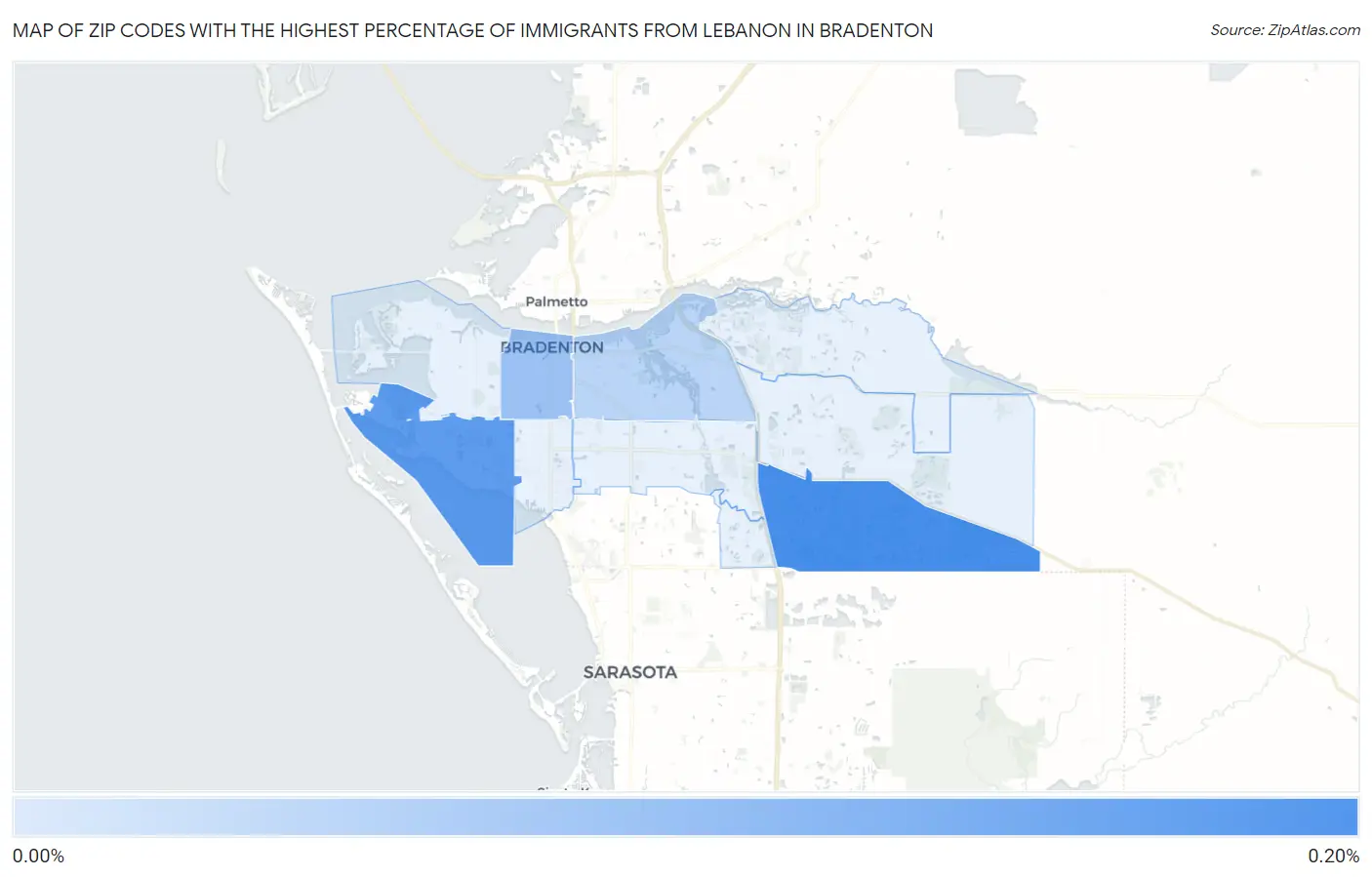 Zip Codes with the Highest Percentage of Immigrants from Lebanon in Bradenton Map