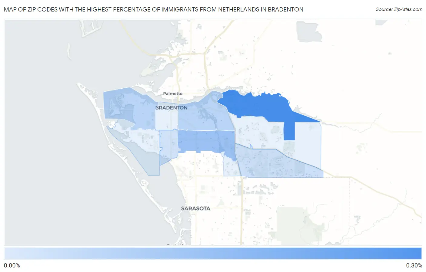 Zip Codes with the Highest Percentage of Immigrants from Netherlands in Bradenton Map