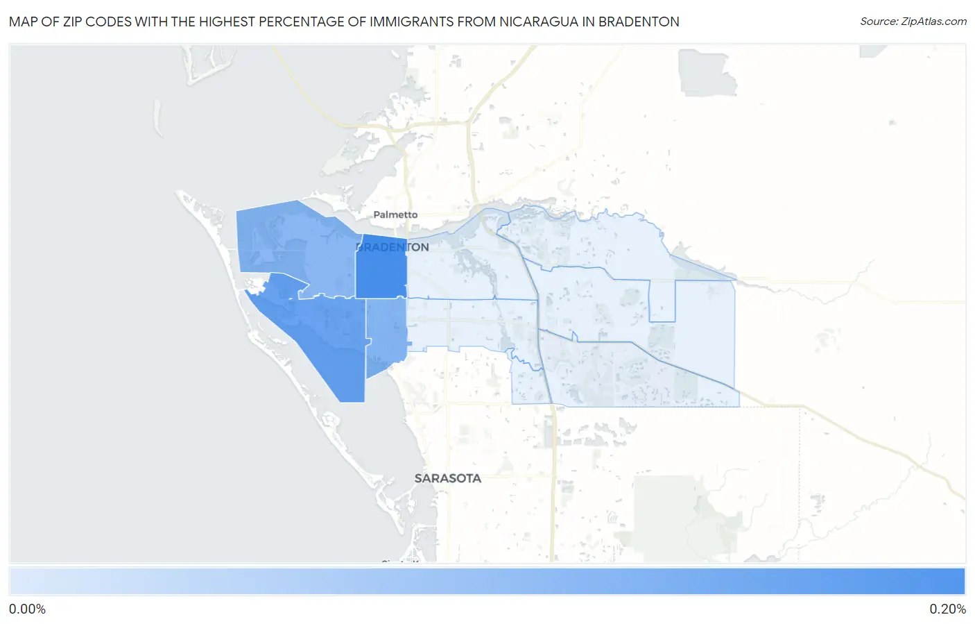 Zip Codes with the Highest Percentage of Immigrants from Nicaragua in Bradenton Map