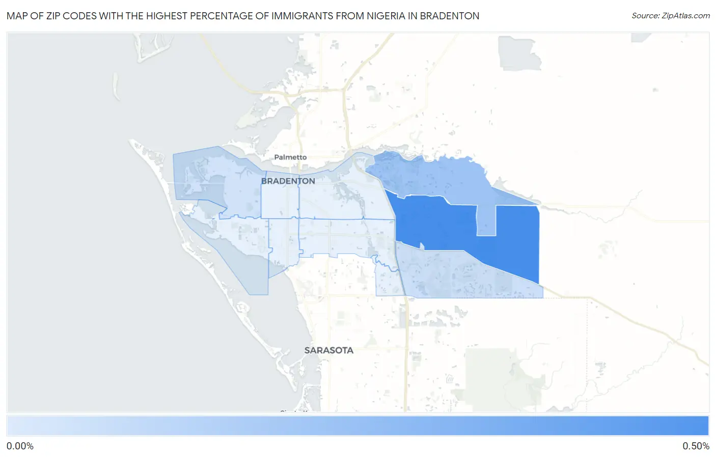 Zip Codes with the Highest Percentage of Immigrants from Nigeria in Bradenton Map