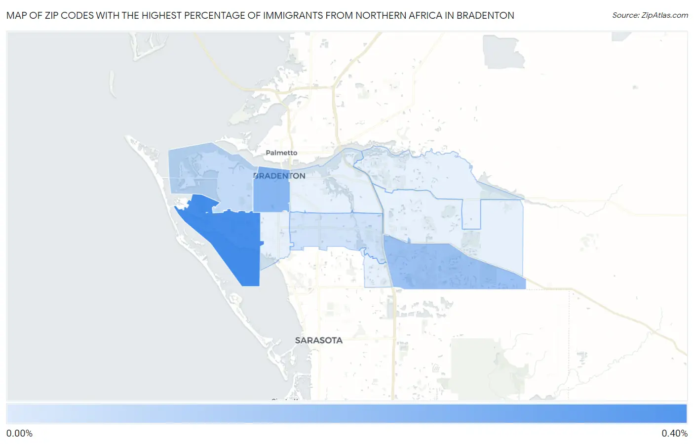 Zip Codes with the Highest Percentage of Immigrants from Northern Africa in Bradenton Map