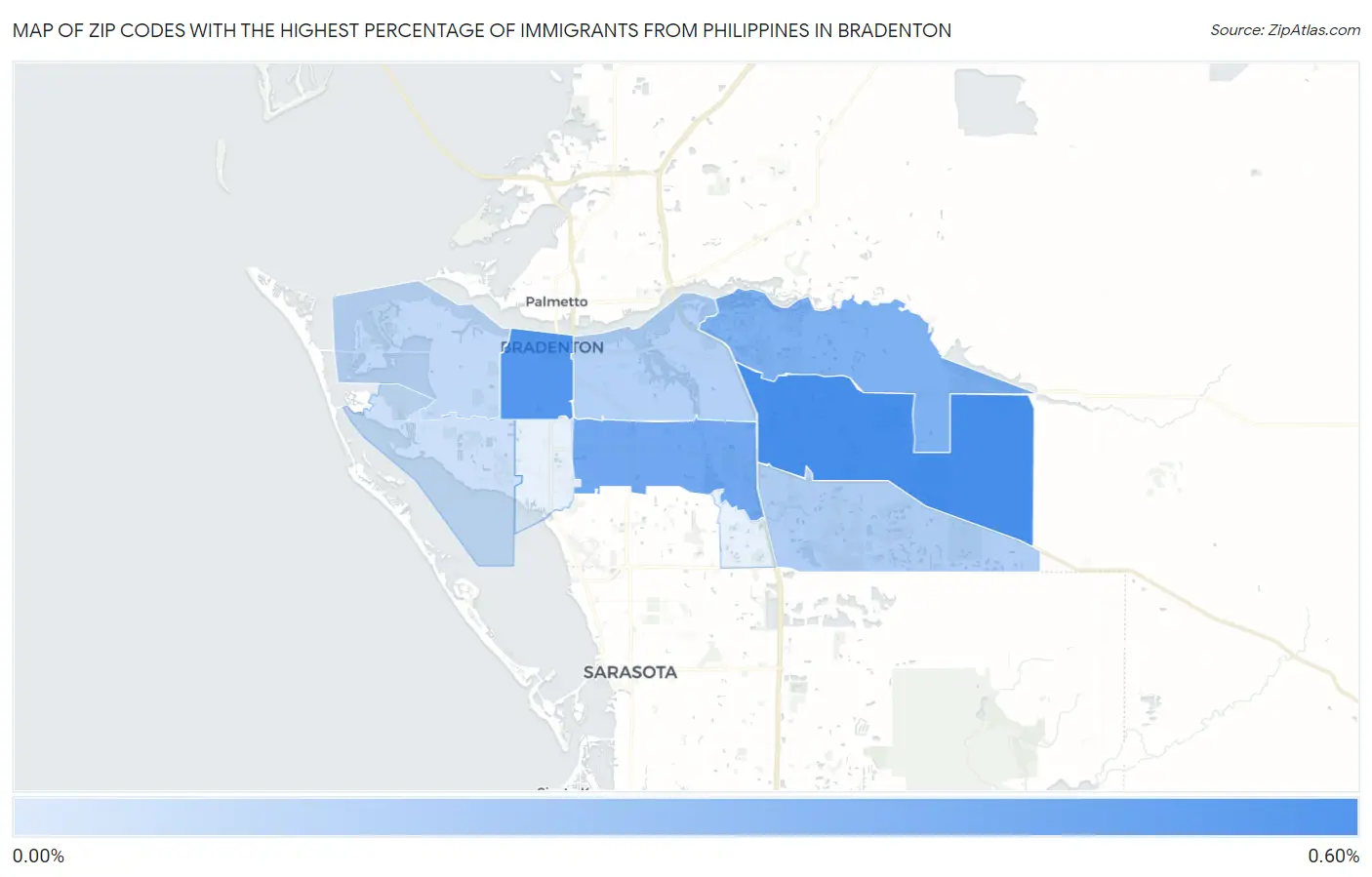 Zip Codes with the Highest Percentage of Immigrants from Philippines in Bradenton Map