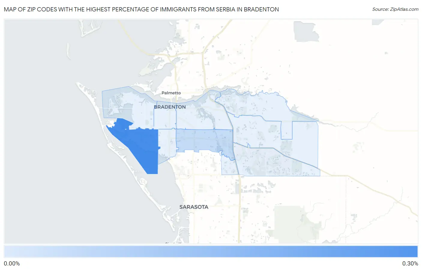 Zip Codes with the Highest Percentage of Immigrants from Serbia in Bradenton Map