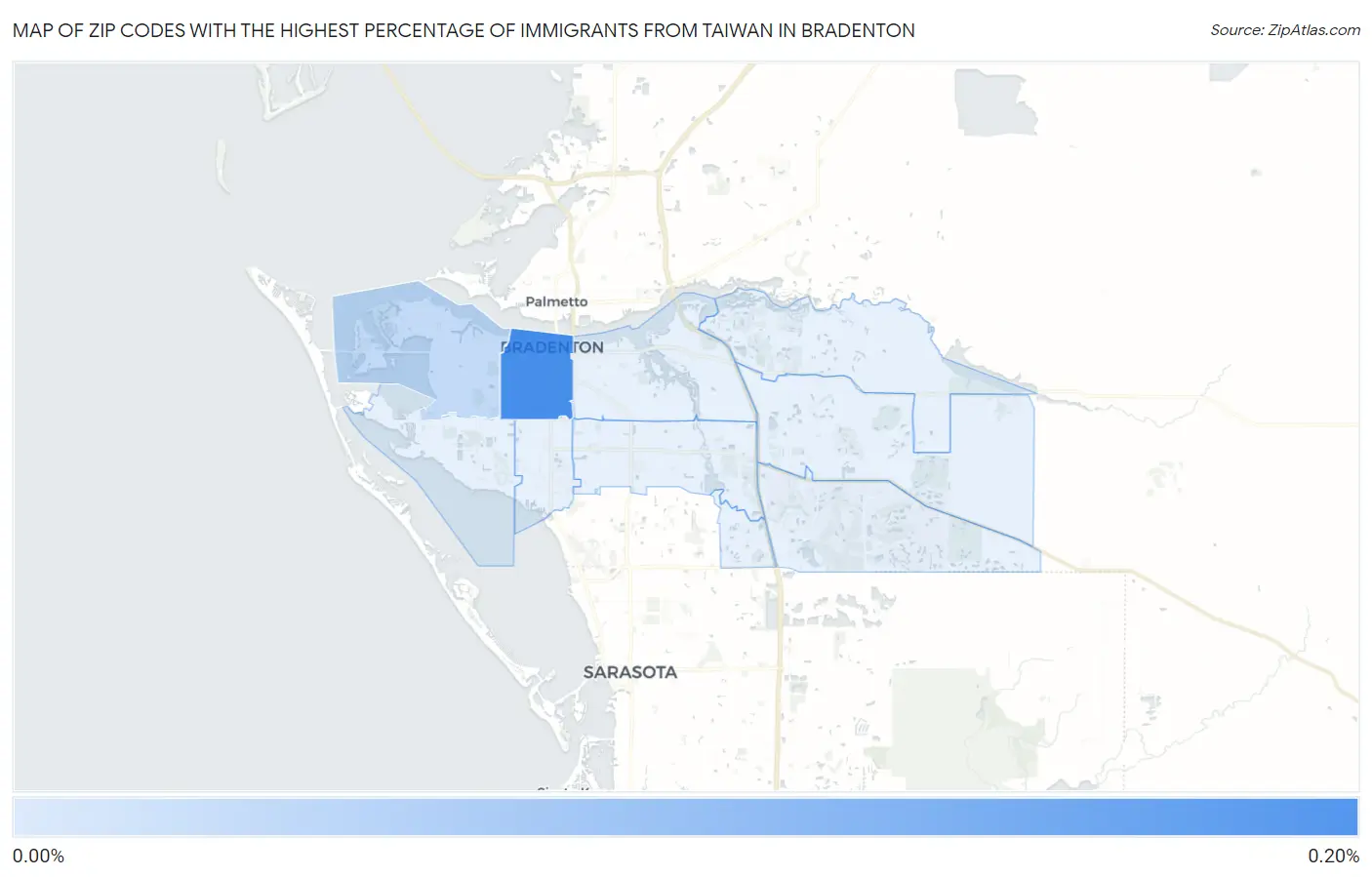 Zip Codes with the Highest Percentage of Immigrants from Taiwan in Bradenton Map