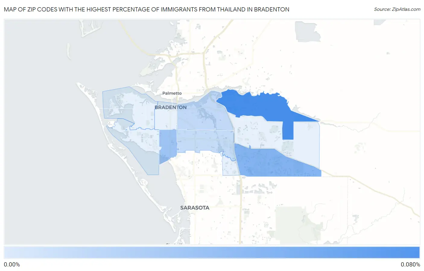 Zip Codes with the Highest Percentage of Immigrants from Thailand in Bradenton Map