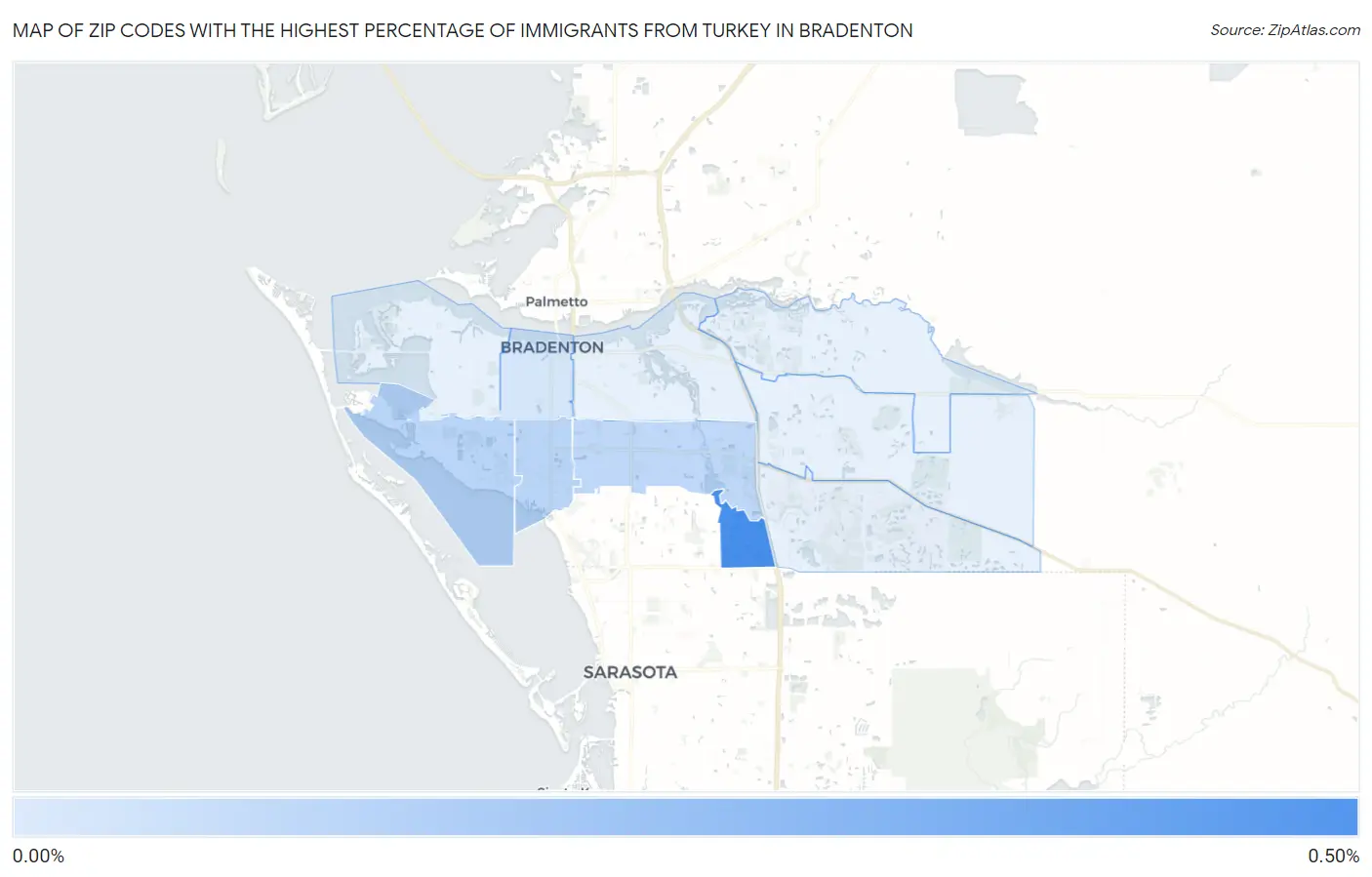 Zip Codes with the Highest Percentage of Immigrants from Turkey in Bradenton Map