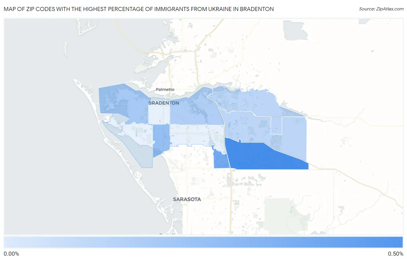Zip Codes with the Highest Percentage of Immigrants from Ukraine in Bradenton Map
