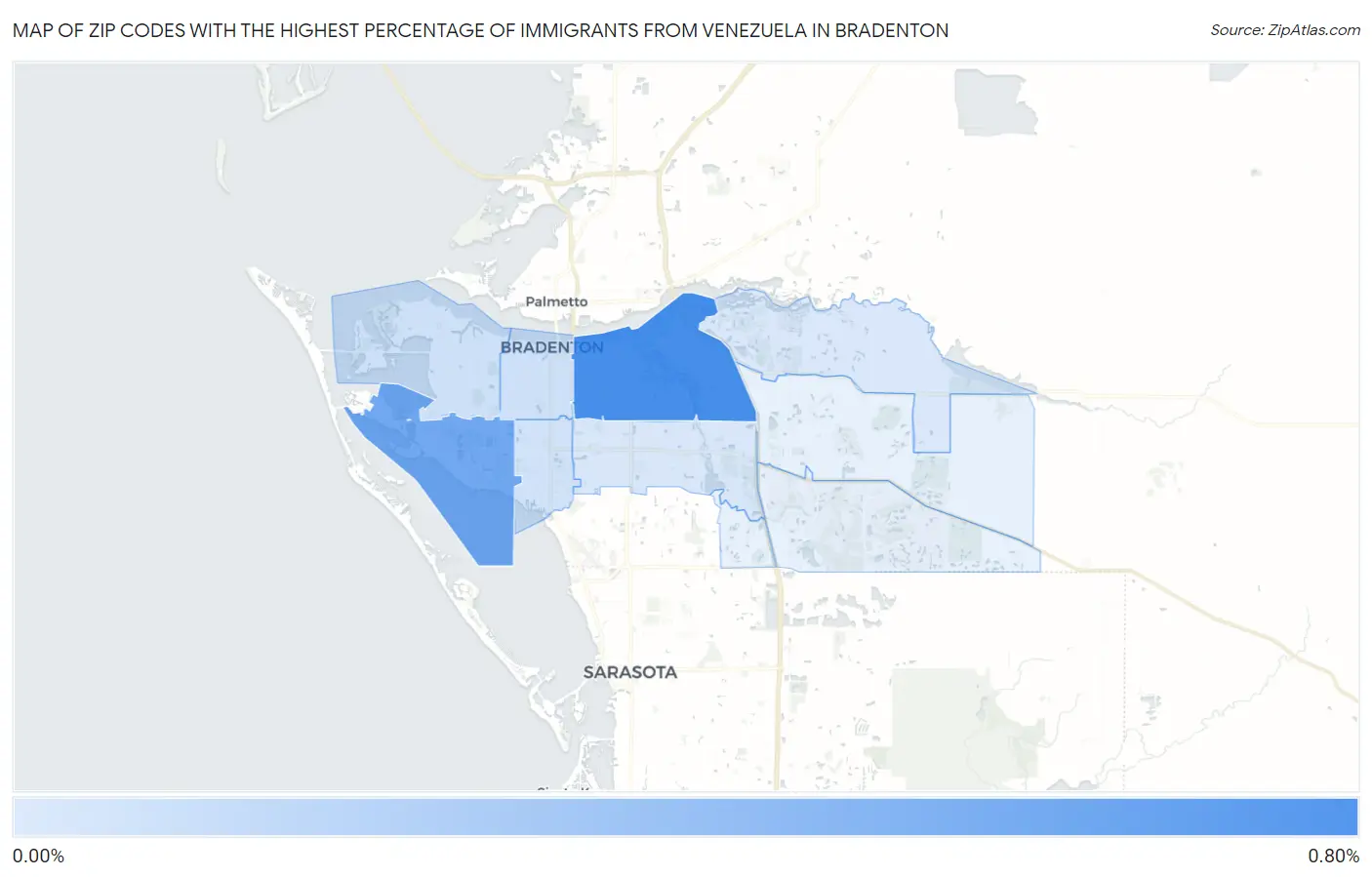 Zip Codes with the Highest Percentage of Immigrants from Venezuela in Bradenton Map