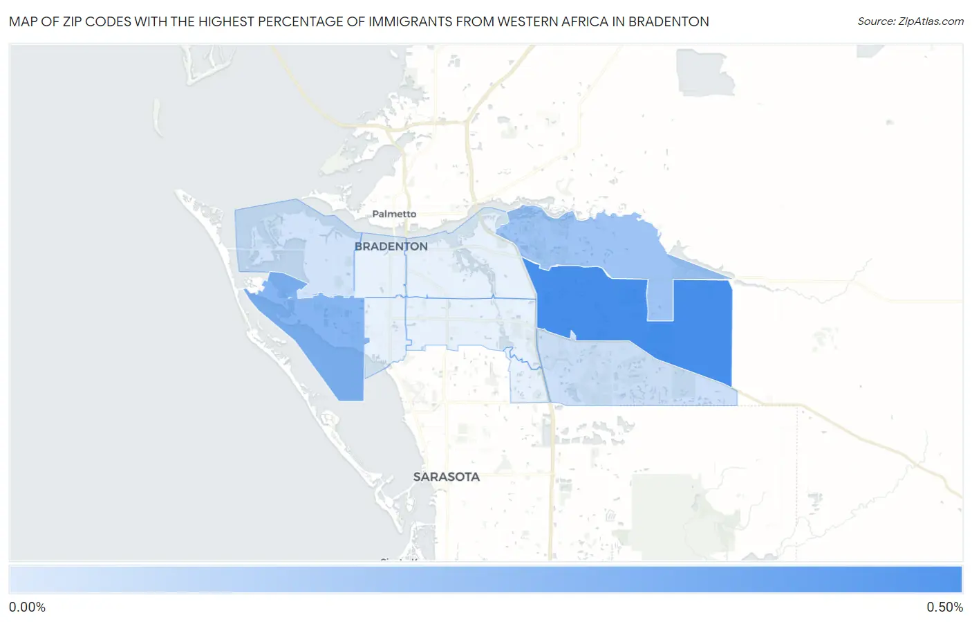 Zip Codes with the Highest Percentage of Immigrants from Western Africa in Bradenton Map