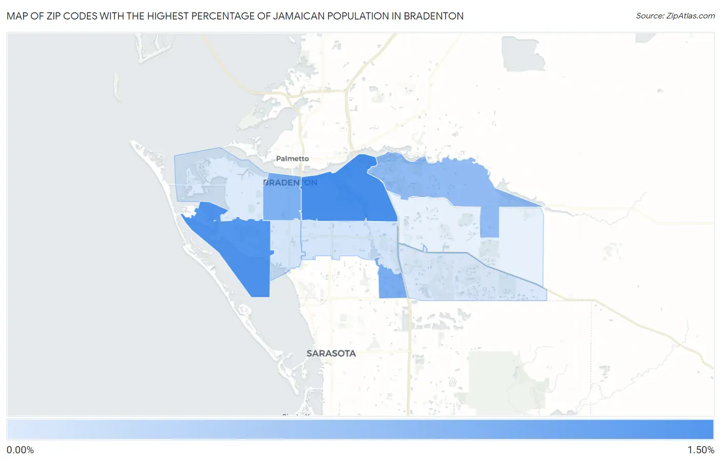 Zip Codes with the Highest Percentage of Jamaican Population in Bradenton Map