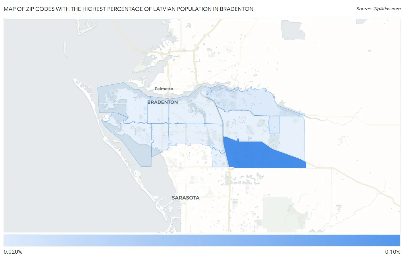 Zip Codes with the Highest Percentage of Latvian Population in Bradenton Map