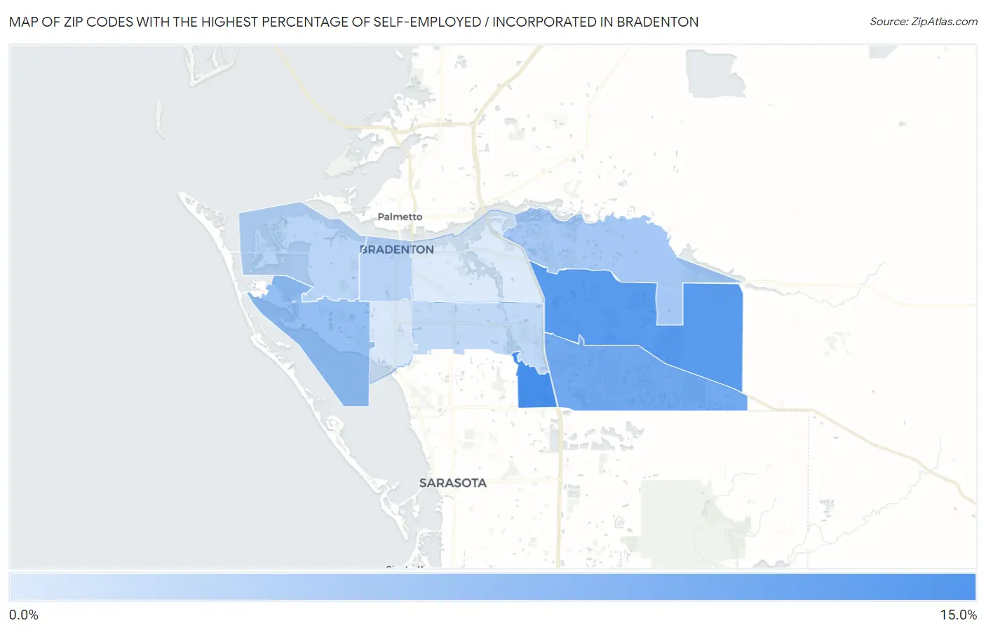 Zip Codes with the Highest Percentage of Self-Employed / Incorporated in Bradenton Map