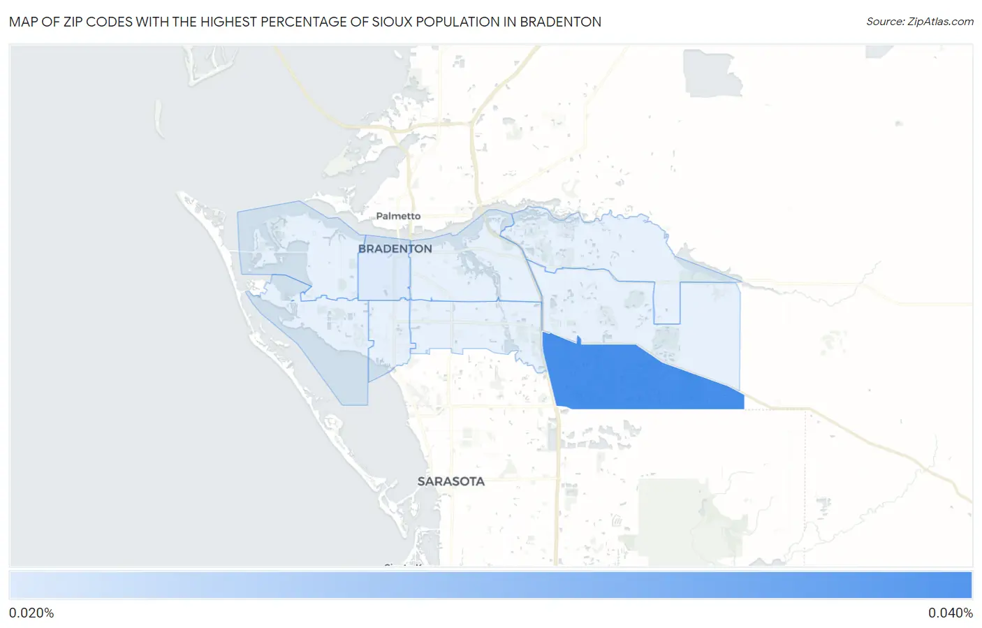 Zip Codes with the Highest Percentage of Sioux Population in Bradenton Map