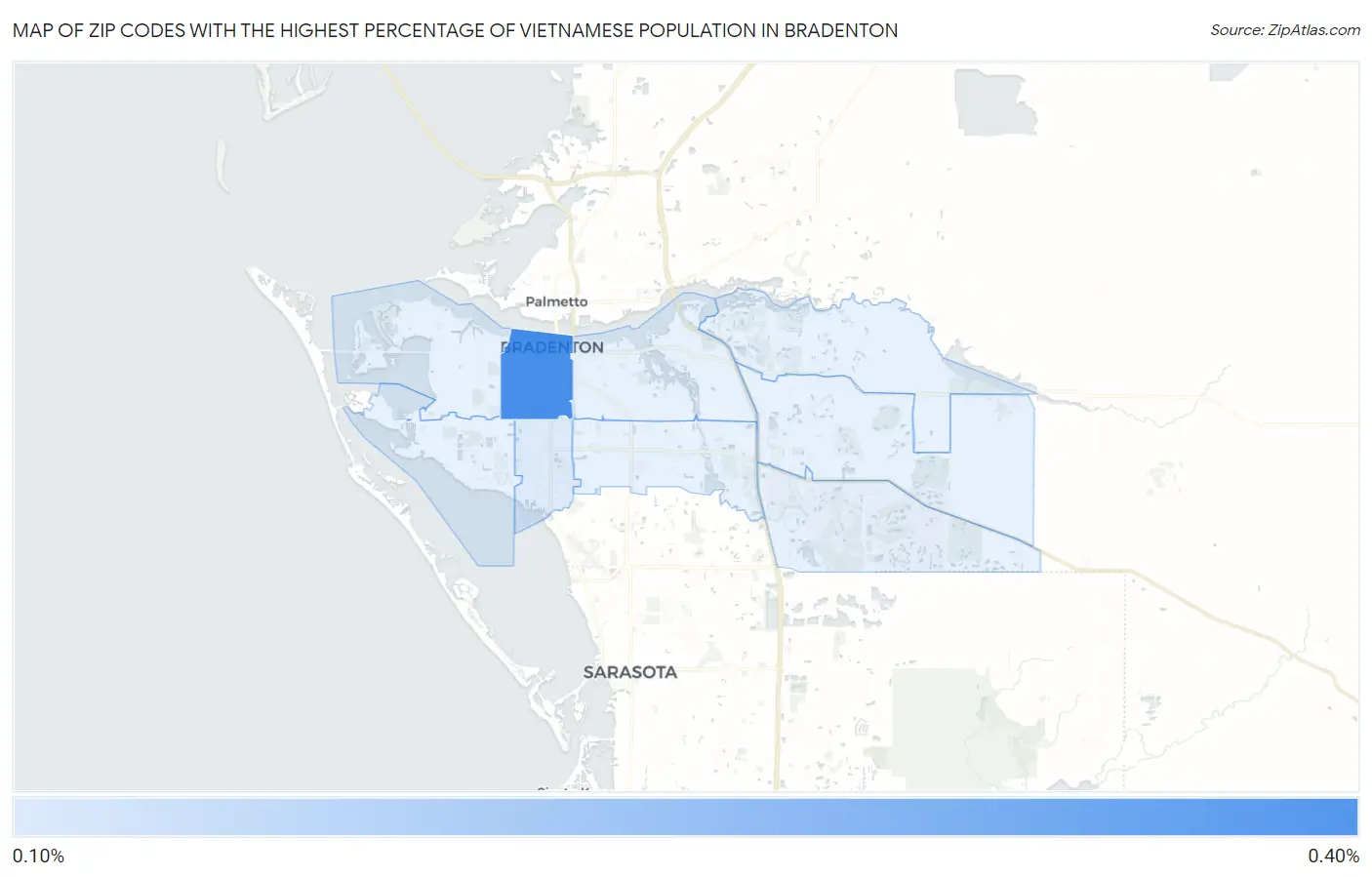 Zip Codes with the Highest Percentage of Vietnamese Population in Bradenton Map