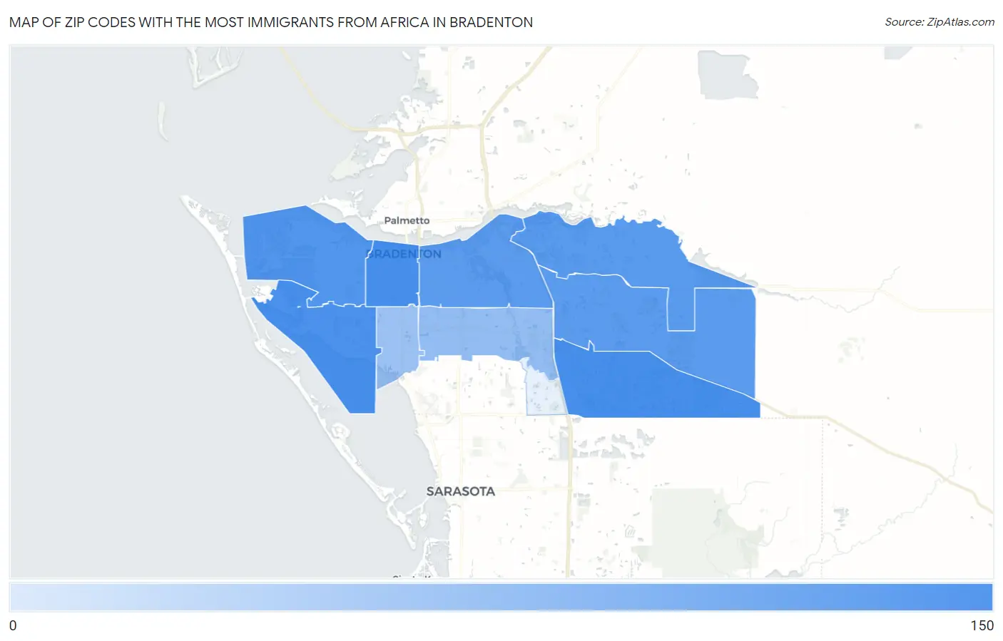 Zip Codes with the Most Immigrants from Africa in Bradenton Map