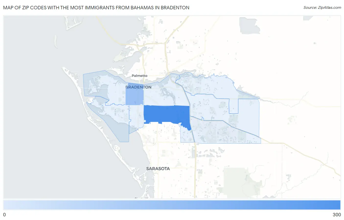 Zip Codes with the Most Immigrants from Bahamas in Bradenton Map
