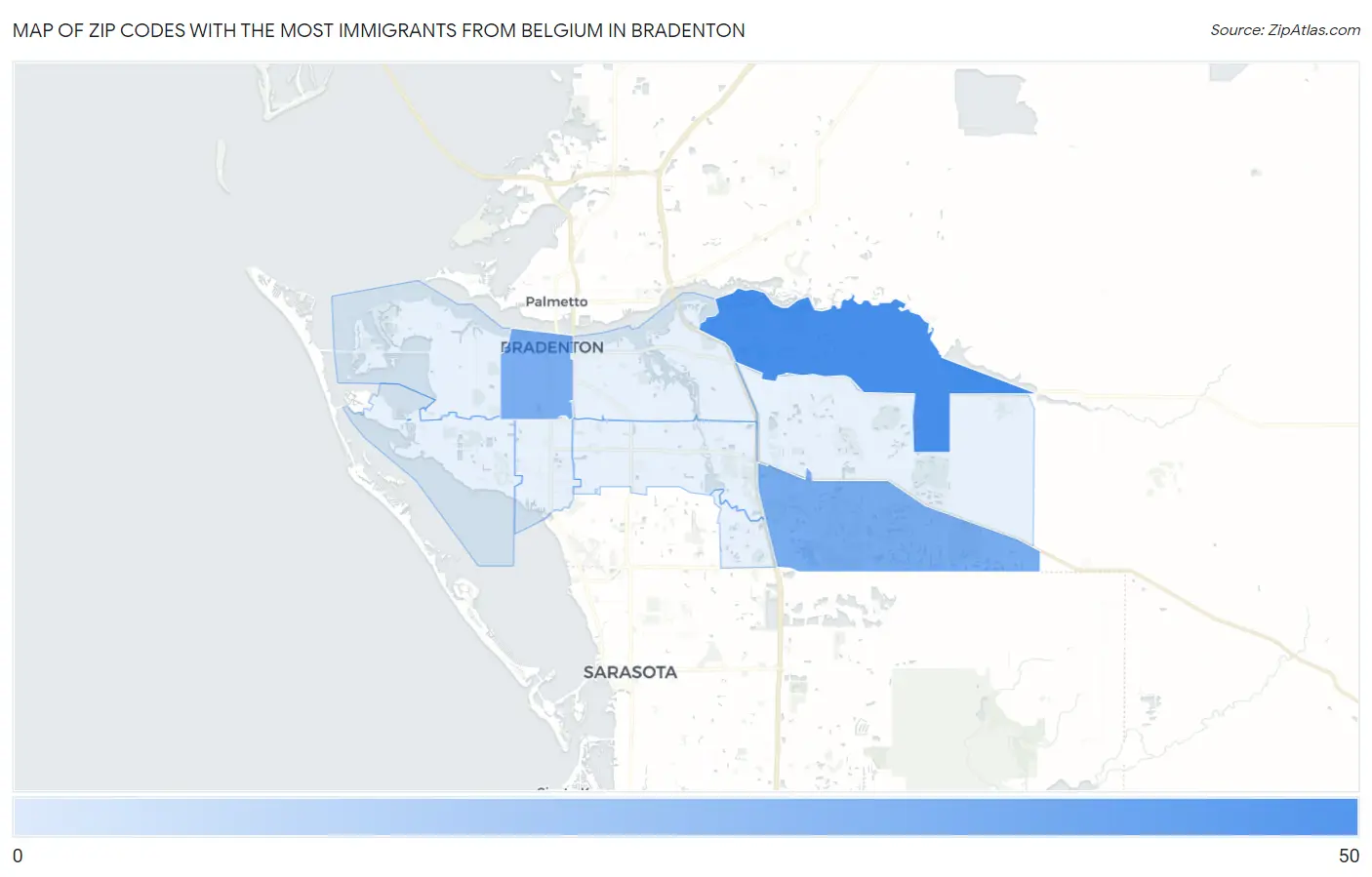 Zip Codes with the Most Immigrants from Belgium in Bradenton Map