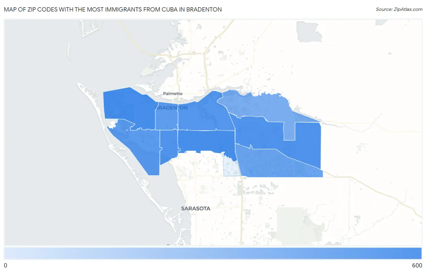 Zip Codes with the Most Immigrants from Cuba in Bradenton Map