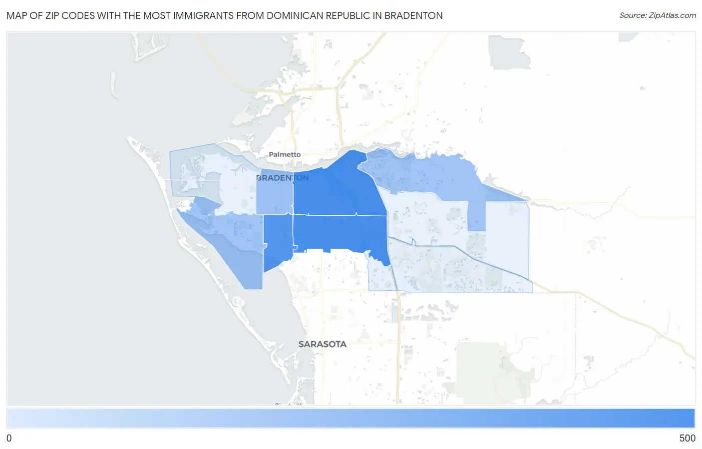 Zip Codes with the Most Immigrants from Dominican Republic in Bradenton Map