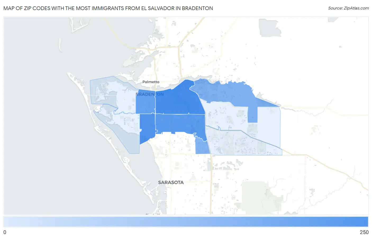 Zip Codes with the Most Immigrants from El Salvador in Bradenton Map
