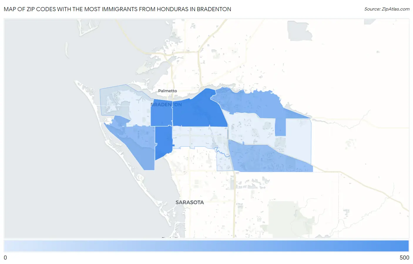 Zip Codes with the Most Immigrants from Honduras in Bradenton Map