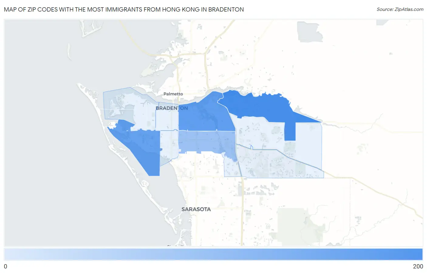Zip Codes with the Most Immigrants from Hong Kong in Bradenton Map
