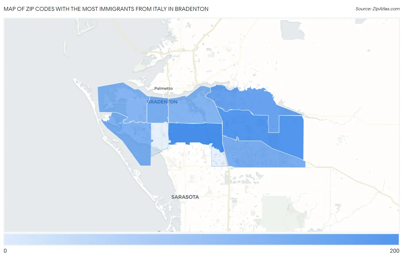 Zip Codes with the Most Immigrants from Italy in Bradenton Map