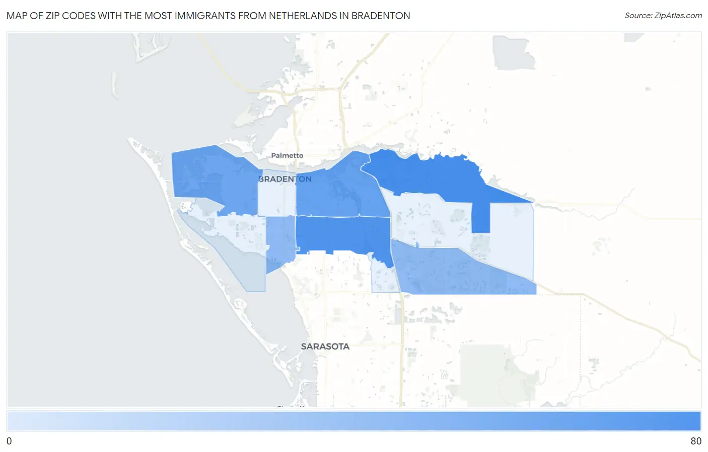 Zip Codes with the Most Immigrants from Netherlands in Bradenton Map