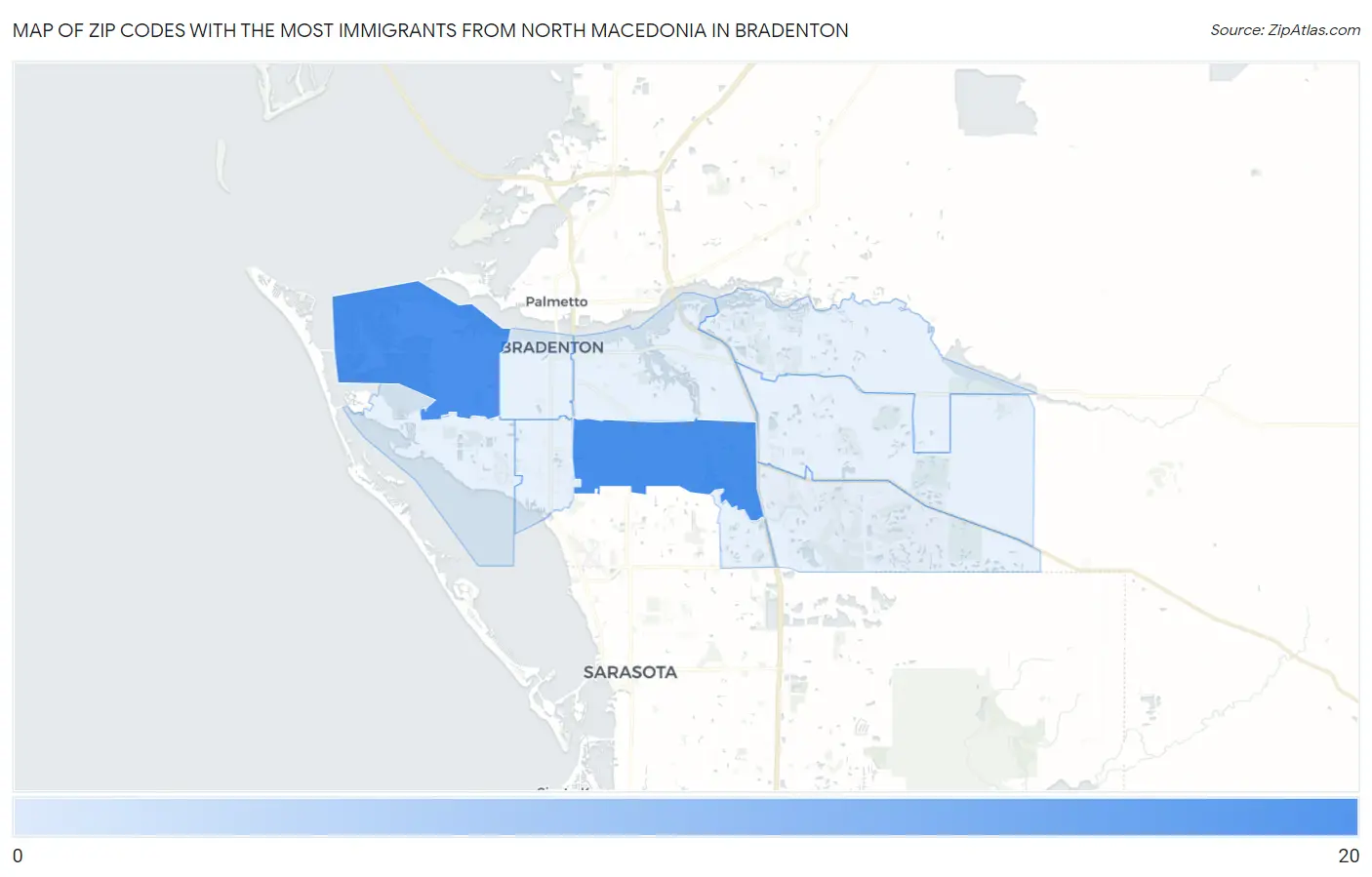 Zip Codes with the Most Immigrants from North Macedonia in Bradenton Map