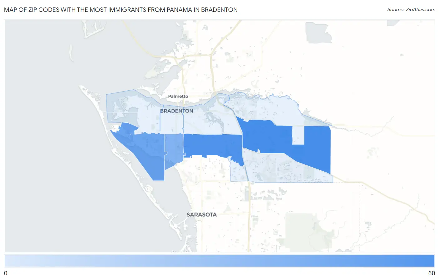 Zip Codes with the Most Immigrants from Panama in Bradenton Map