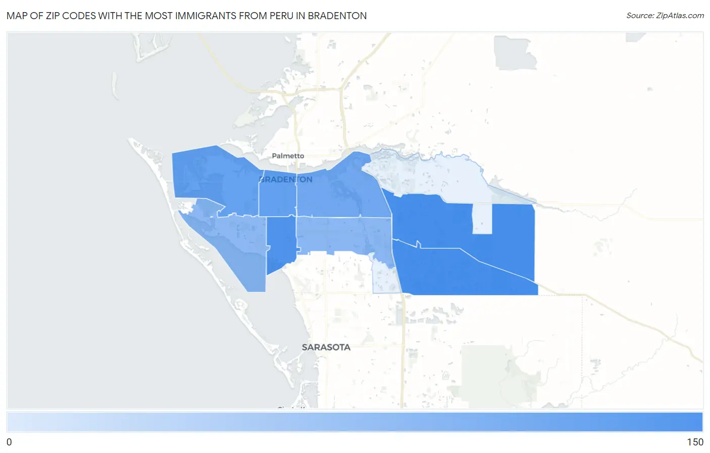 Zip Codes with the Most Immigrants from Peru in Bradenton Map