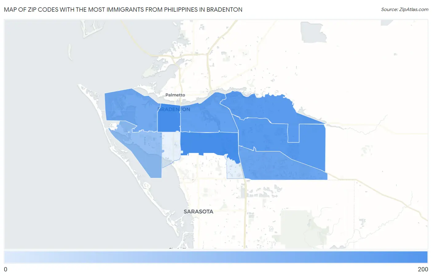 Zip Codes with the Most Immigrants from Philippines in Bradenton Map