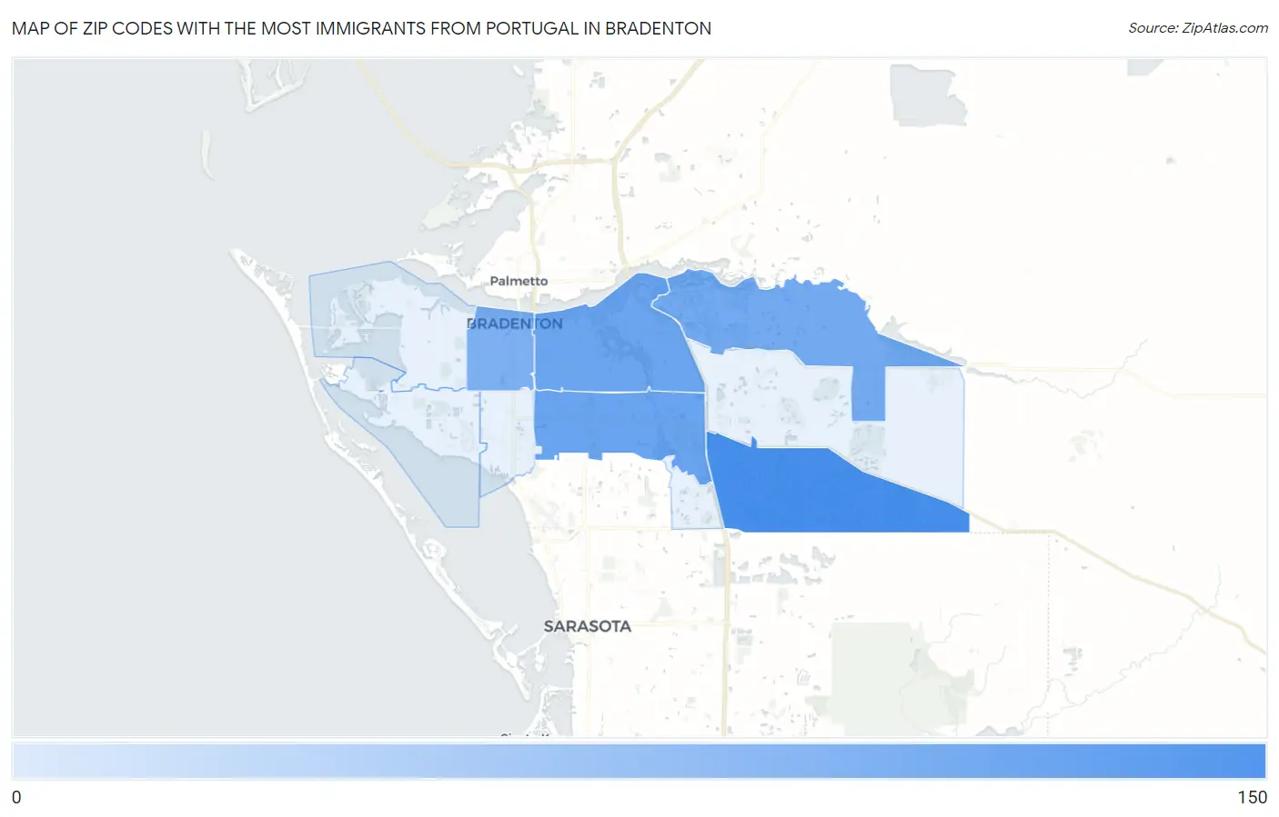 Zip Codes with the Most Immigrants from Portugal in Bradenton Map