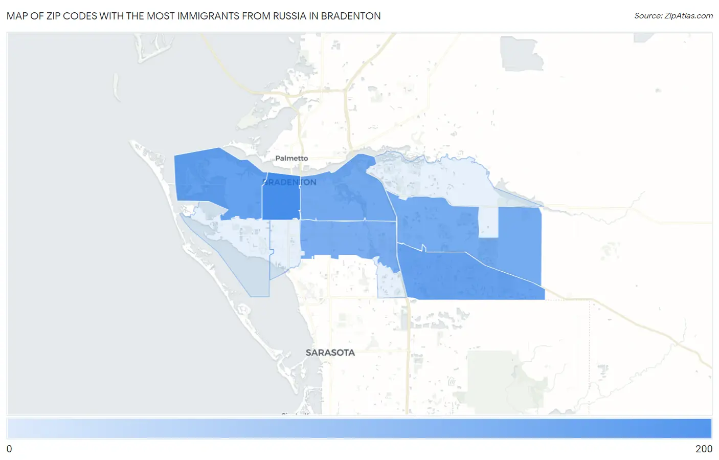Zip Codes with the Most Immigrants from Russia in Bradenton Map