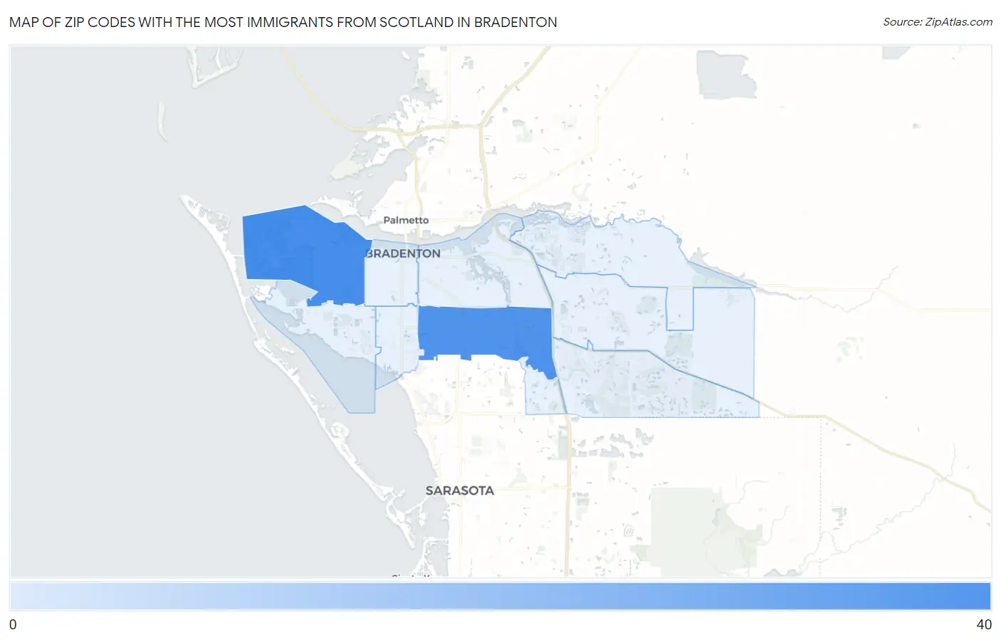Zip Codes with the Most Immigrants from Scotland in Bradenton Map